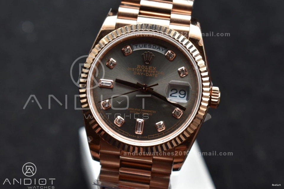 (Gain RG vr3255 904L Dial Grey Steel President with DayDate QF 36 Diamond Square Bracelet Best on V5 Edition Weight) 0506
